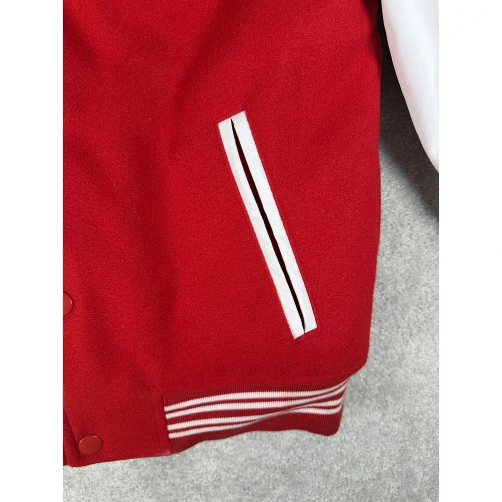 Jordan Boys Red/White Varsity Jacket Size L 12-13yrs Snap Jumpman Flight Pockets